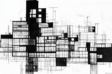 Fototapeta premium Architecture. Illustration on the theme of unusual buildings and strange structures. Stairs, windows and concrete partitions.