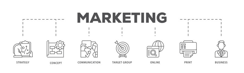 Marketing mix infographic icon flow process which consists of product, price, place, and promotion icon live stroke and easy to edit 