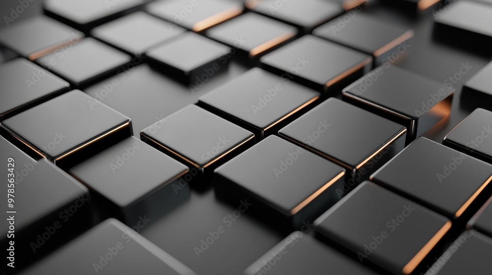 Poster abstract composition of dark geometric shapes with a hint of metallic accents, creating a modern and