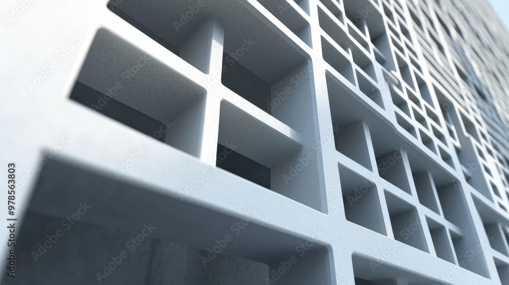 Poster abstract view of a modern architectural wall with geometric patterns, showcasing texture and depth i