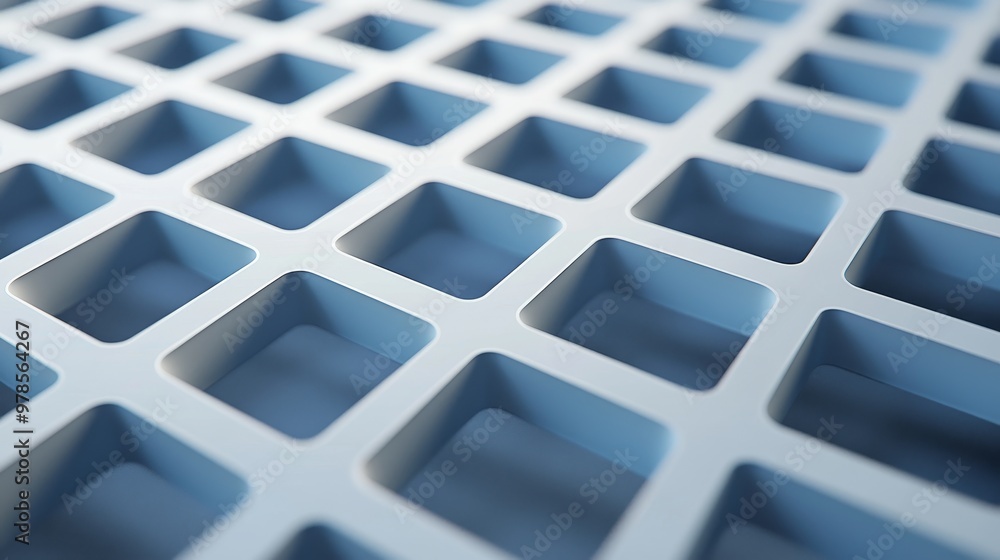 Poster close-up of a blue grid pattern featuring a series of square shapes, creating a modern and abstract 
