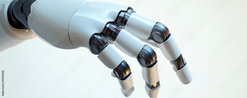 Poster close-up of a robotic hand showcasing intricate design and advanced technology, perfect for science 