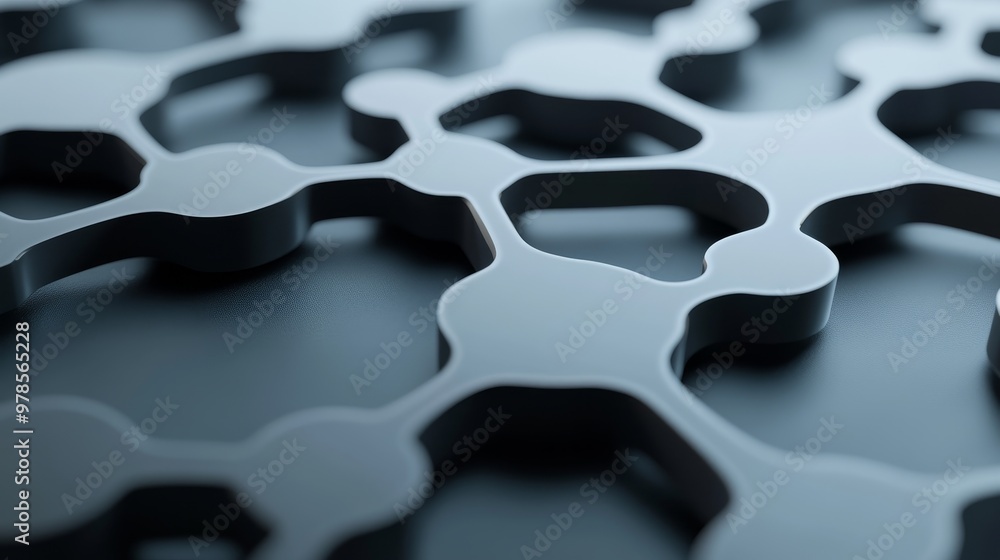 Poster close-up of abstract geometric pattern showcasing interconnected shapes in a sleek dark tone, perfec