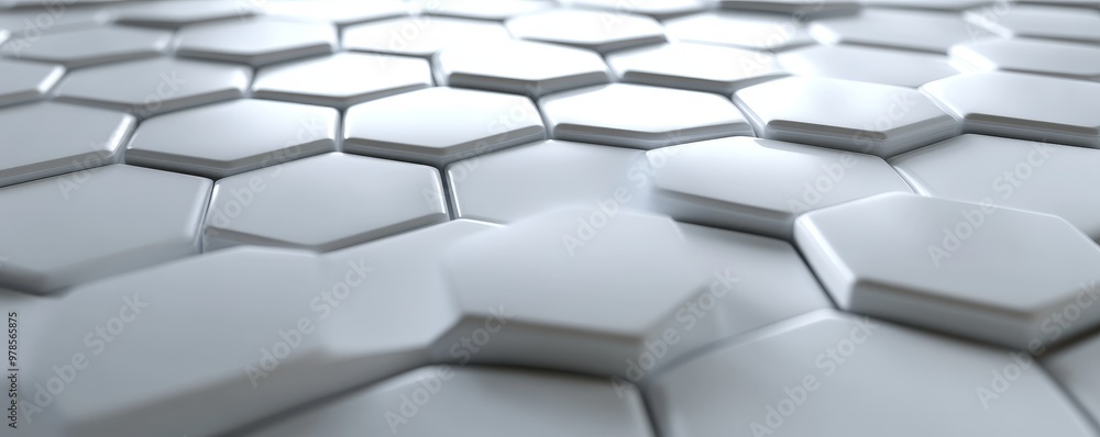 Poster close-up view of a modern, sleek hexagonal tile pattern in white, ideal for backgrounds and textures
