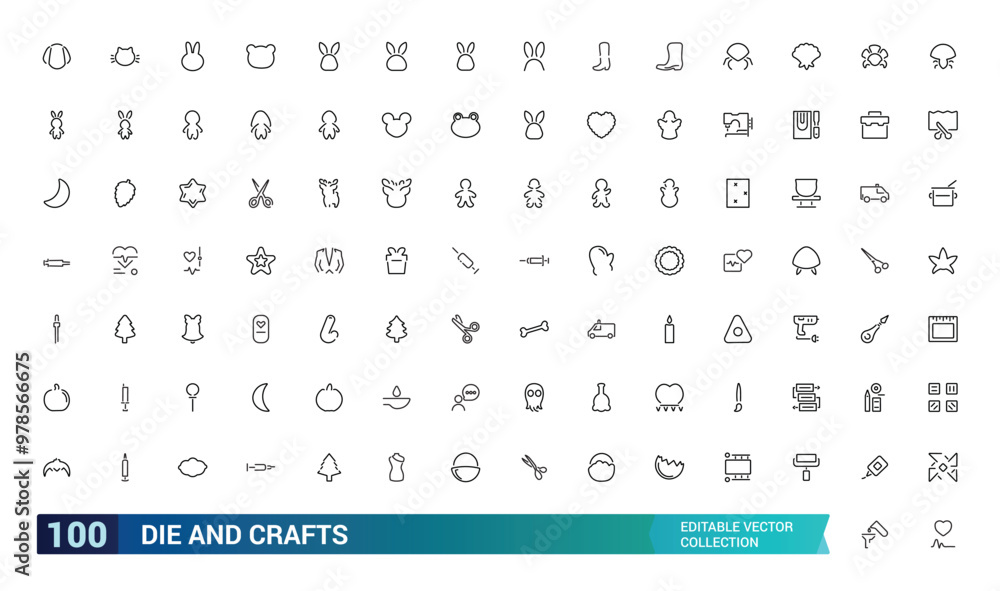 Poster set of thin line diy and crafts icons collections. thin line art icon with editable formate, linear 