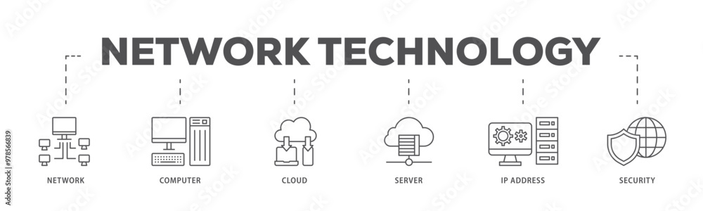 Aufkleber network technology infographic icon flow process which consists of network, computer, cloud, server,