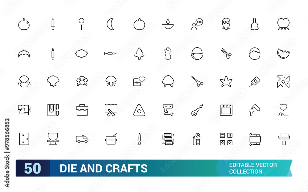 Poster set of thin line diy and crafts icons collections. thin line art icon with editable formate, linear 