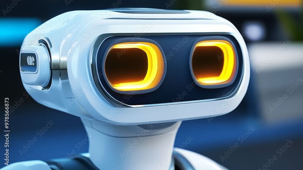 Aufkleber futuristic robot with bright eyes, showcasing advanced technology and design. ideal for tech-related