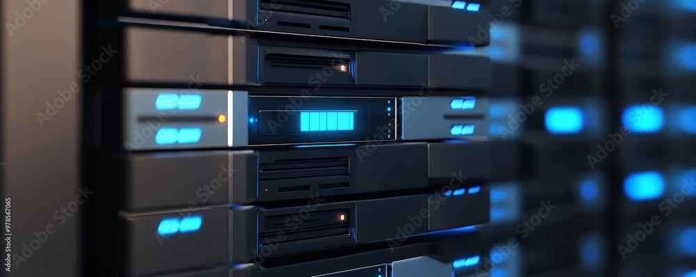 Aufkleber high-tech server unit with illuminated panels, showcasing modern data storage technology in a profes