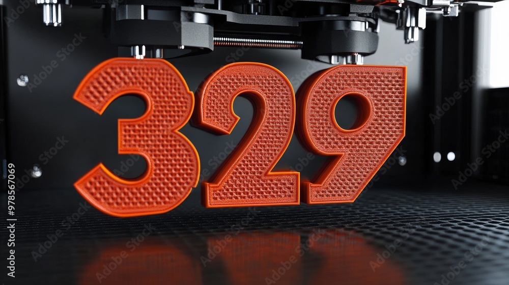 Aufkleber high-quality 3d printed number 329 displayed in orange, showcasing advanced printing technology and 