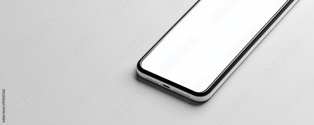 Poster minimalistic smartphone on a grey background with a blank screen, perfect for mockups or tech-relate