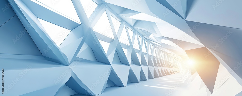 Poster modern architectural design featuring geometric shapes and soft lighting, creating a serene and futu