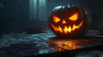 Naklejka premium Spooky Jack-o'-Lantern with Glowing Eyes