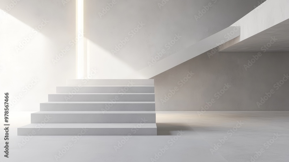 Poster modern concrete staircase with natural light illuminating the space, creating an airy and minimalist
