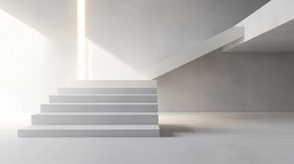 Fototapeta premium Modern concrete staircase with natural light illuminating the space, creating an airy and minimalist atmosphere.