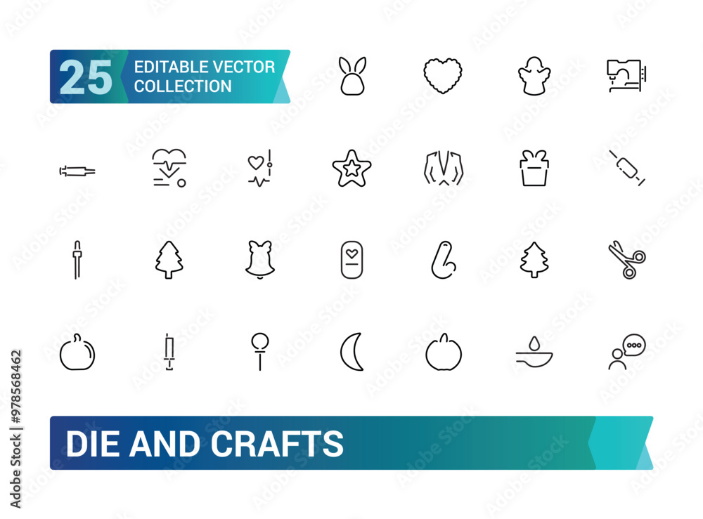 Poster set of thin line diy and crafts icons collections. thin line art icon with editable formate, linear 