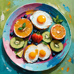 A visually striking plate filled with a colorful meal, designed to attract attention for promotional purposes. generated ai