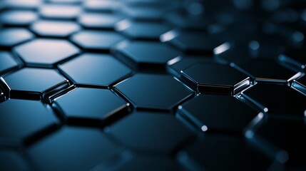 Obraz premium Fluid metallic hexagonal shapes, chrome blending with liquid silver, front view, showing soft highlights and reflections, sci-fi tone, Monochromatic Color Scheme