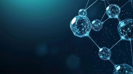 
Nice futuristic science web banner with glowing low polygonal water molecules on dark blue background