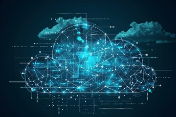 Obraz premium Digital cloud with data streams illustrating cloud integration and data synchronization