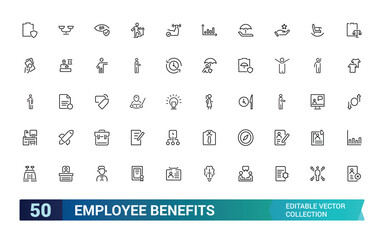 Employee benefit editable stroke outline icons set, minimal thin line web icon set. Outline icons collection. editabale stroke icons set.