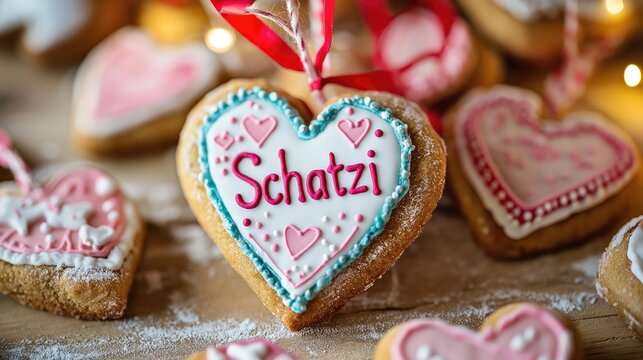 German Lebkuchen heart cookie Du bist mir wichtig pink love message Christmas decoration