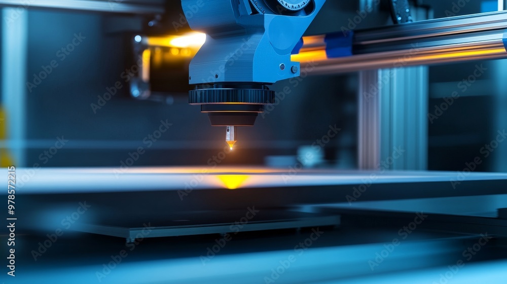 Aufkleber close-up of a precise laser cutting machine in action, showcasing advanced technology and precision 
