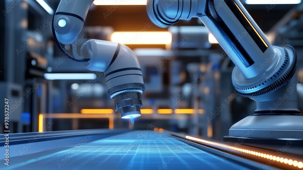 Aufkleber close-up of a robotic arm operating in a high-tech industrial environment, showcasing automation and