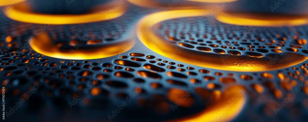 Poster close-up of glowing bubbles on a textured surface, showcasing vibrant colors and intricate patterns 