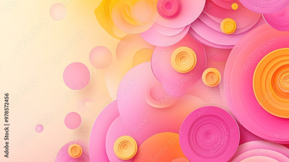 Sticker abstract geometric background with pink and yellow circles