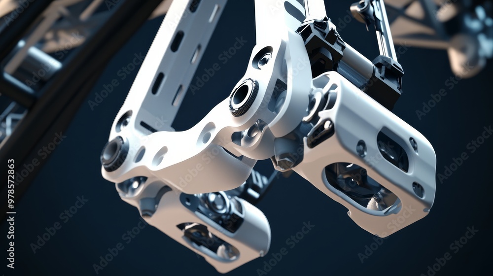 Aufkleber close-up view of a robotic arm with intricate metal components, showcasing advanced engineering and 
