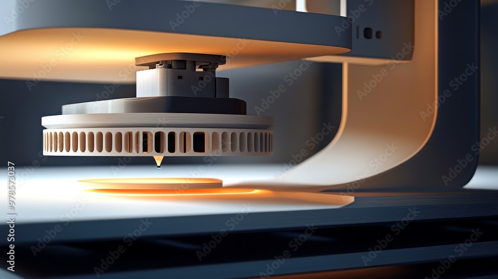 Poster close-up view of modern 3d printer technology, showcasing intricate details of printing process and 