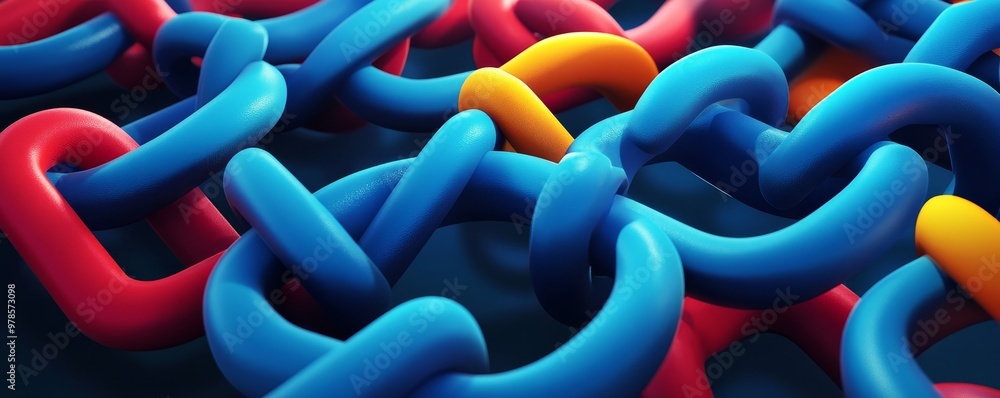 Poster colorful interlocking chains create a dynamic abstract background, perfect for modern designs and cr