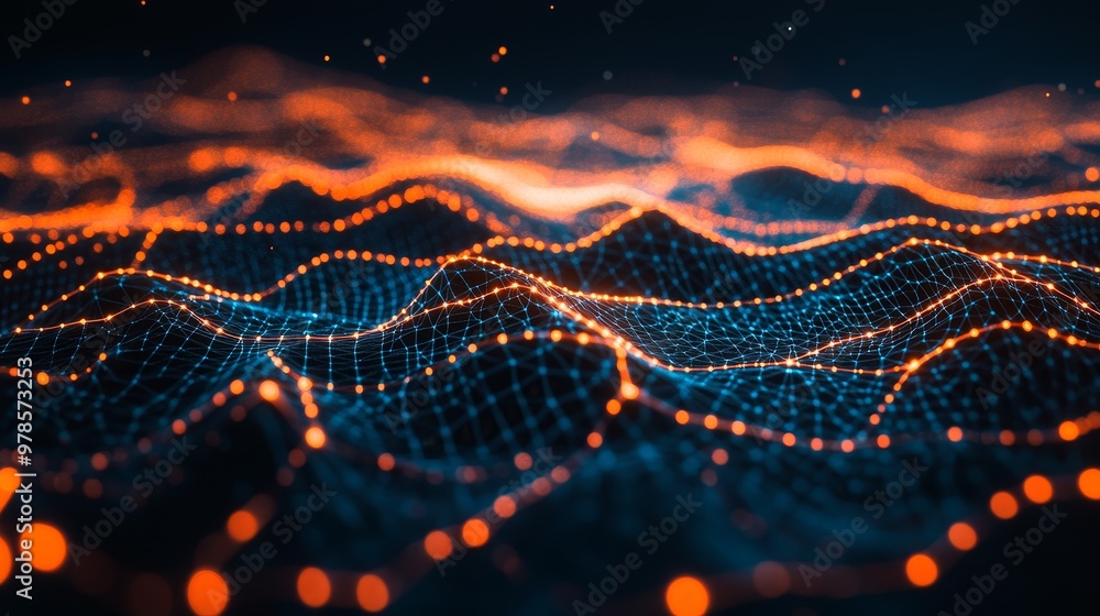 Aufkleber dynamic abstract waves of glowing orange and blue lights create a mesmerizing digital representation
