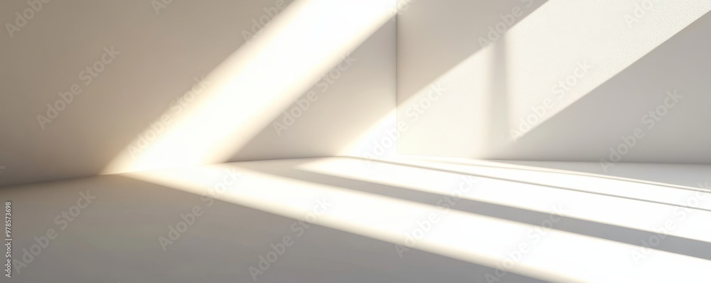 Poster minimalistic interior with soft lighting casting shadows on clean surfaces, creating a serene and br