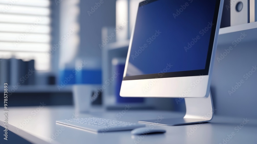 Aufkleber modern computer setup featuring a sleek monitor and keyboard on a minimalist desk, ideal for home of