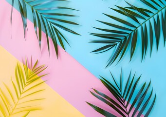 Tropical Palm Leaves on Colorful Background