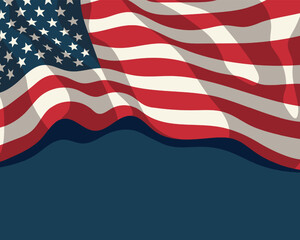 America Flag Background. Waving American Flag Close-up. Stylized USA Flag Vector Illustration.