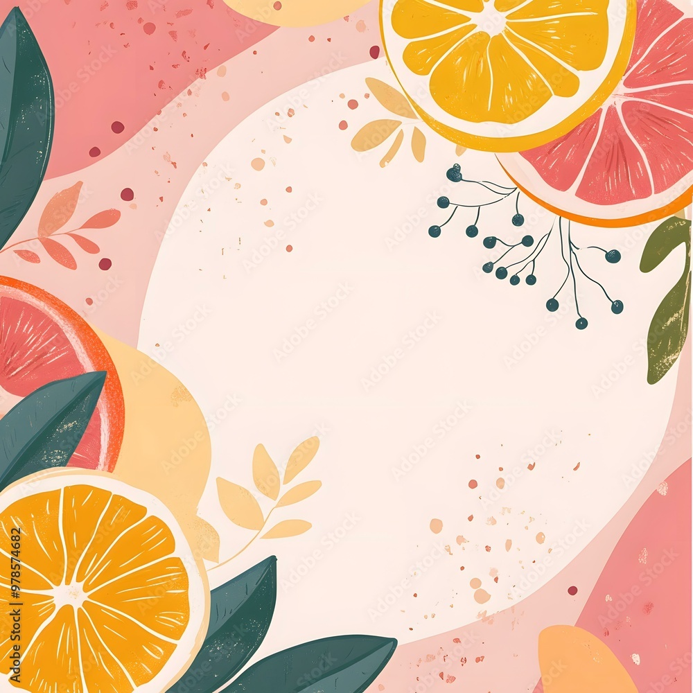 Sticker orange slices with pink and yellow background