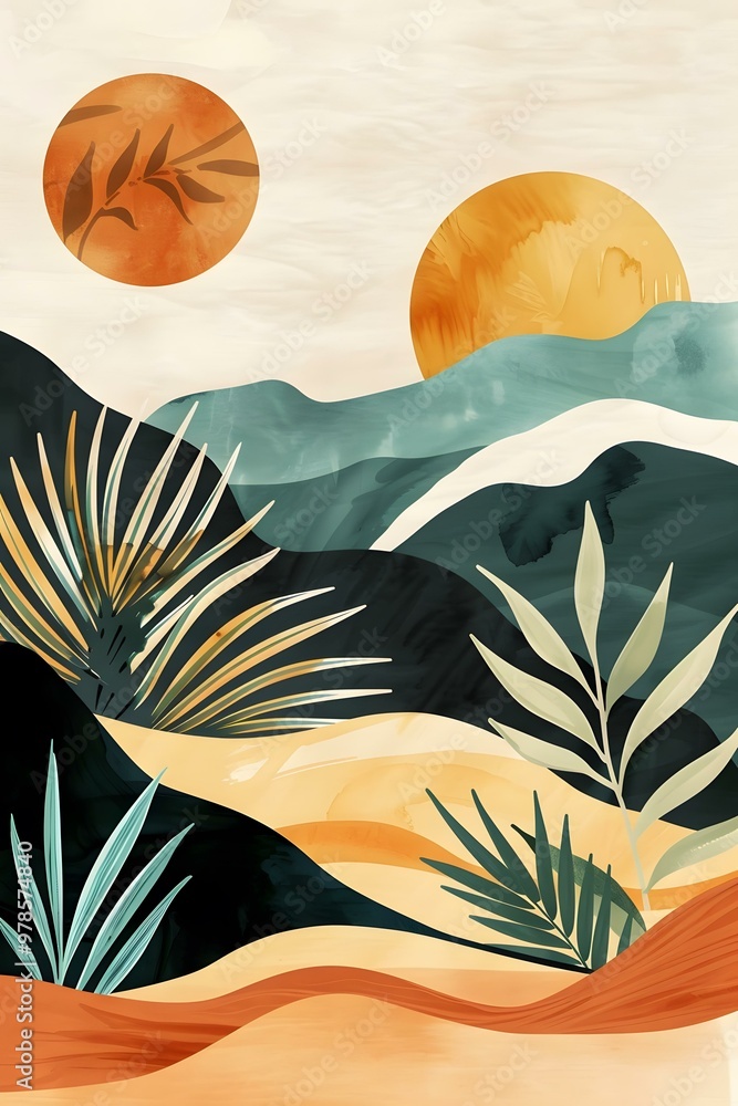 Wall mural Abstract Minimalist Tropical Landscape Illustration