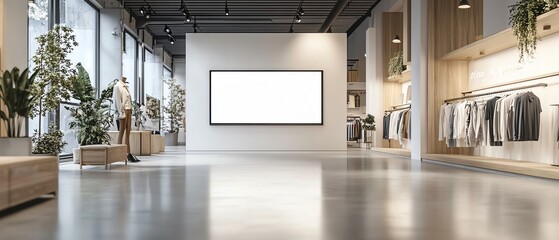 White blank billboard displaying in the fashion section of a department store