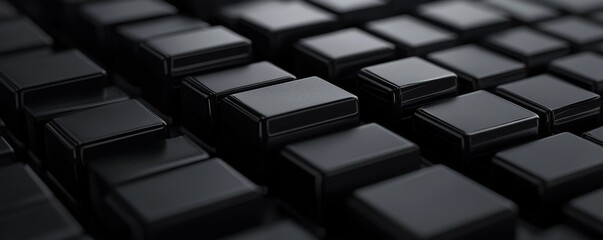 Obraz premium A close-up view of a sleek black keyboard showcasing its modern design and textured keys in a soft light.