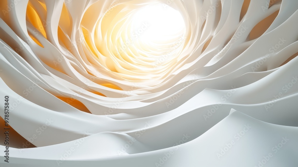 Aufkleber a mesmerizing swirl of white shapes leading to a bright light, creating a serene and abstract visual