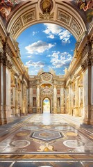Obraz premium Golden Hallway Leading To The Sky