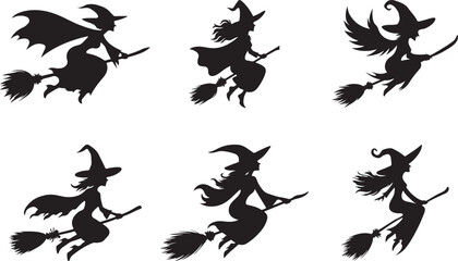 Halloween witch silhouette vector art illustration on white background