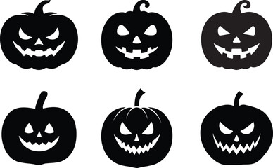 Set of halloween pumpkins silhouette vector art on white background