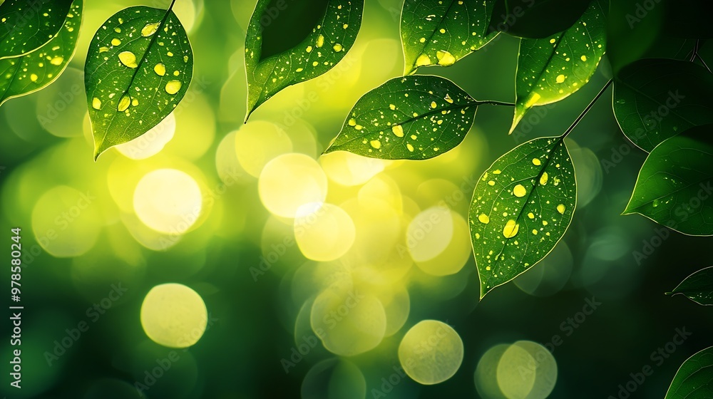 Poster bokeh from green and yellow leaves abstract blurred background : generative ai