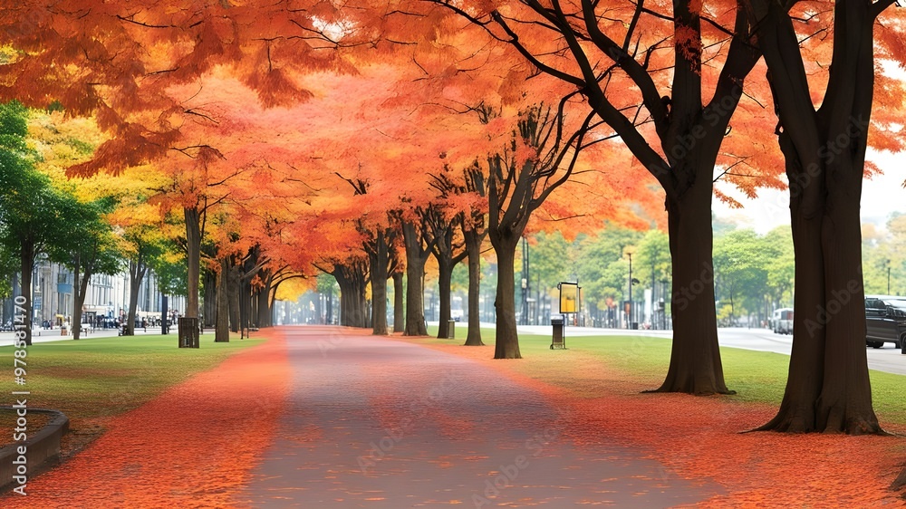 Wall mural park with autumn