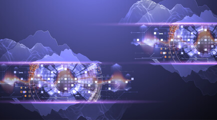 Data science. Scientific-technological background on the use of various technological elements. Combination of different styles. Hand drawn vector.