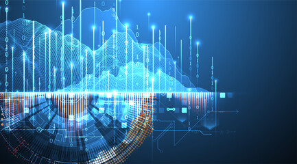 Data science. Scientific-technological background on the use of various technological elements. Combination of different styles. Hand drawn vector.